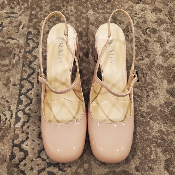 Prada Cipria Nude Patent Leather Mary Jane Slingback Pumps 39 - Picture 7 of 12